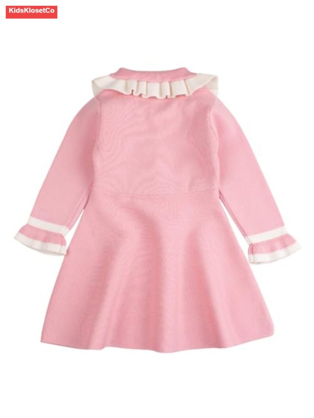 Ruffled Sweater Dress for Toddler Girls, Soft Warm Knit V-Neck, Fall Winter - Picture 5 of 6